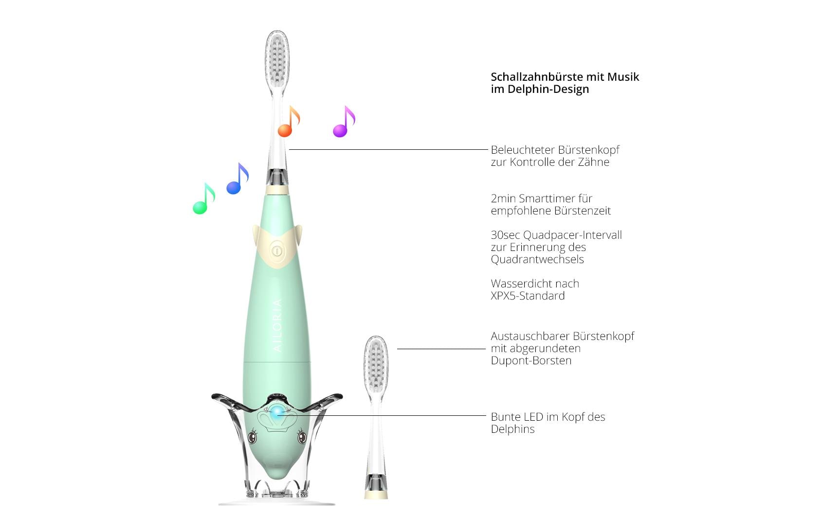 Ailoria Schallzahnbürste Bubble Brush für Kinder, Grün
