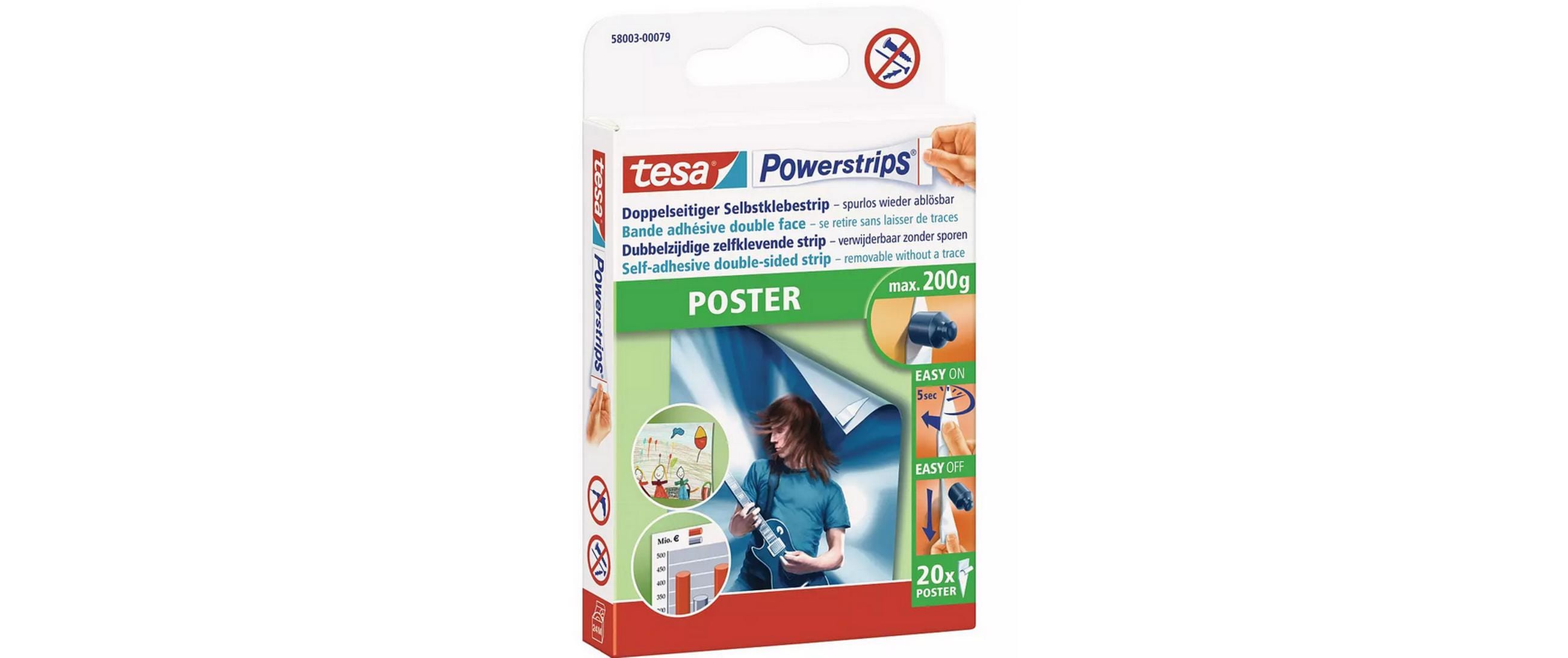 tesa Klebestreifen -Set Powerstrips Poster, 3x 20 Stück