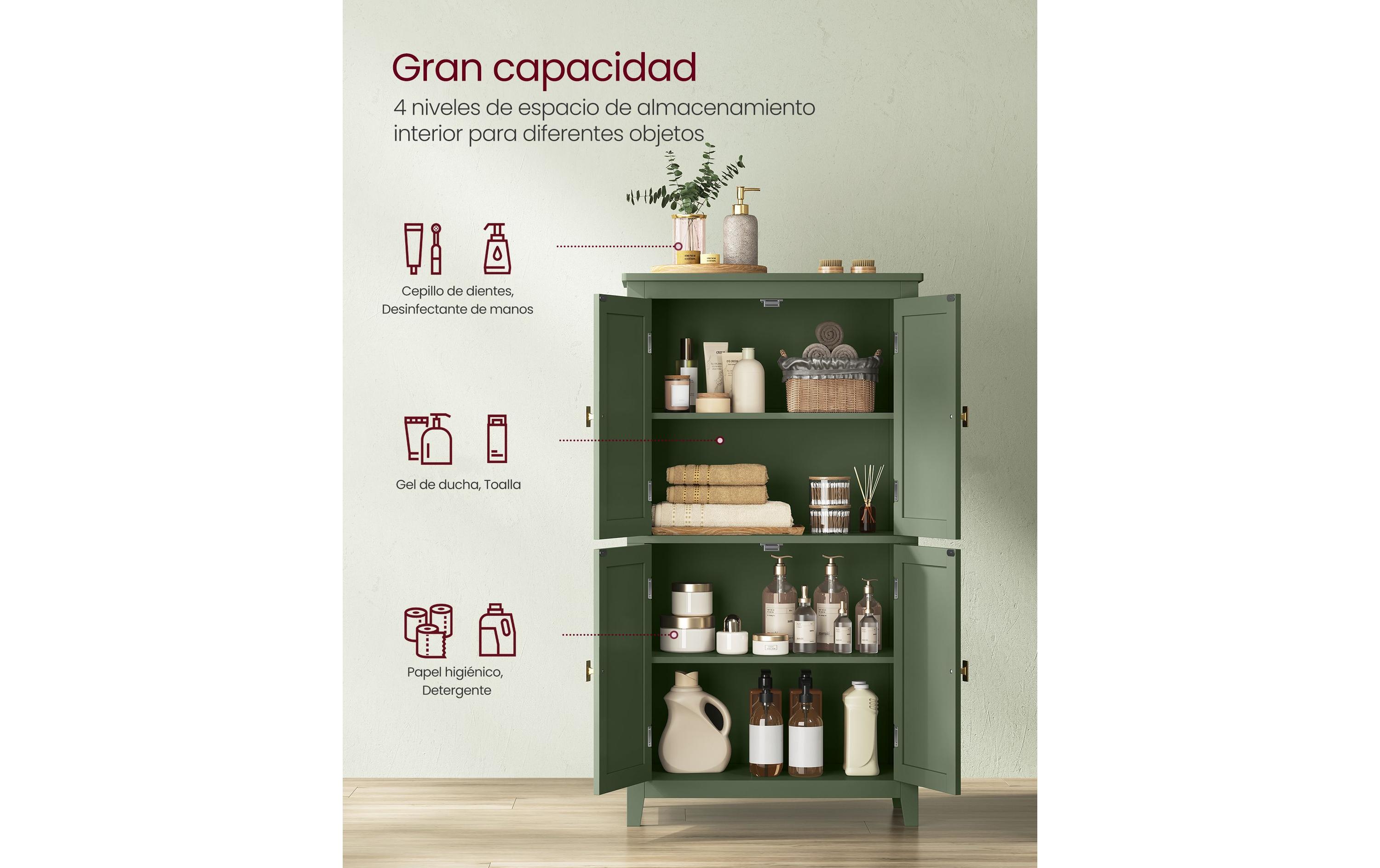 VASAGLE Kommode Bathroom Cabinet, 60 x 110 cm, Waldgrün