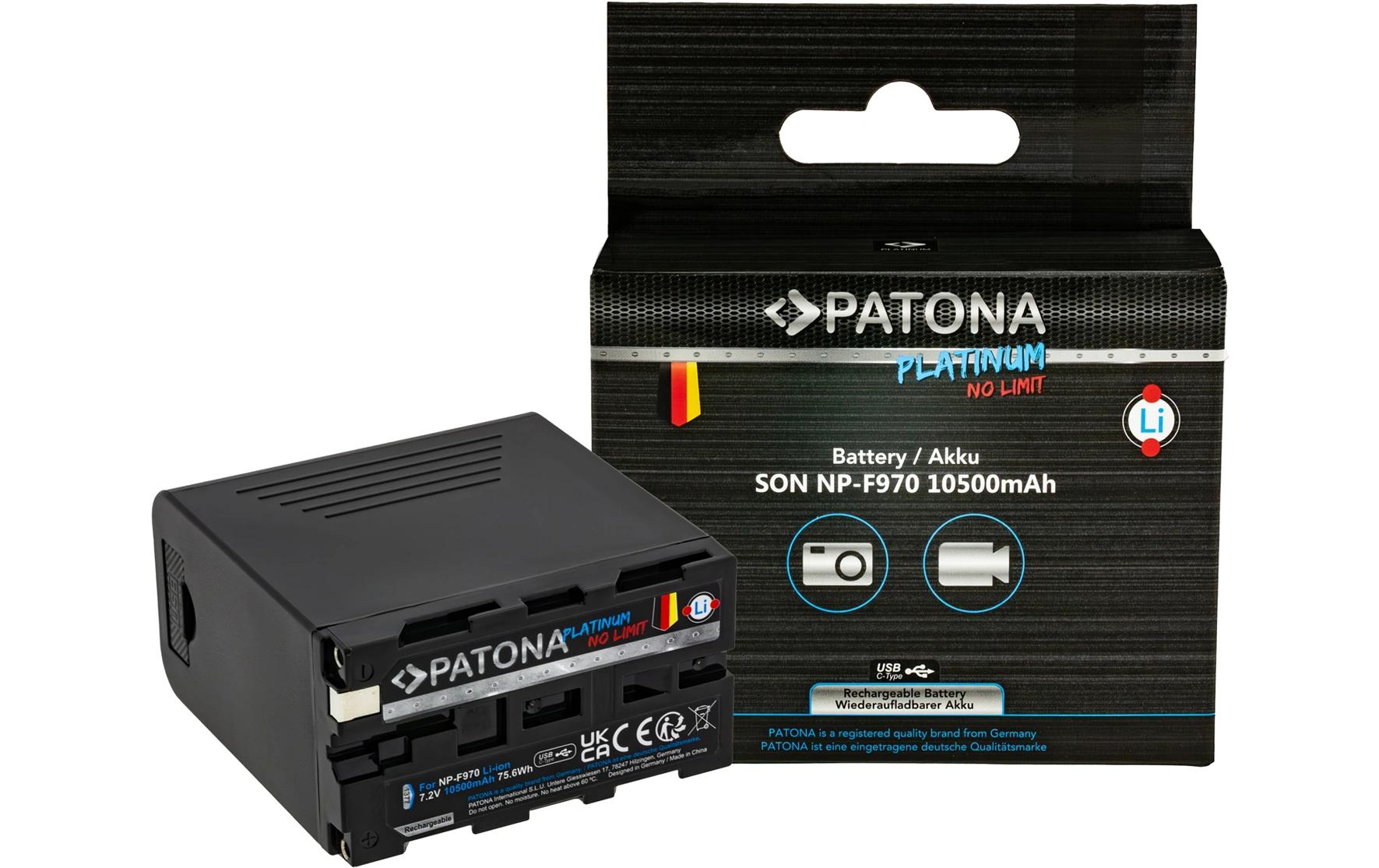 Patona Platinum Akku für Sony NP-F970, F960, F950 inkl. Powerbank