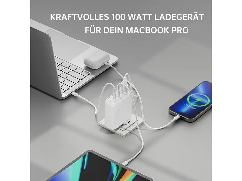 4smarts Ladegerät GaN Flex Pro 100W 3 USB-C+1 USB-A Travel Edition