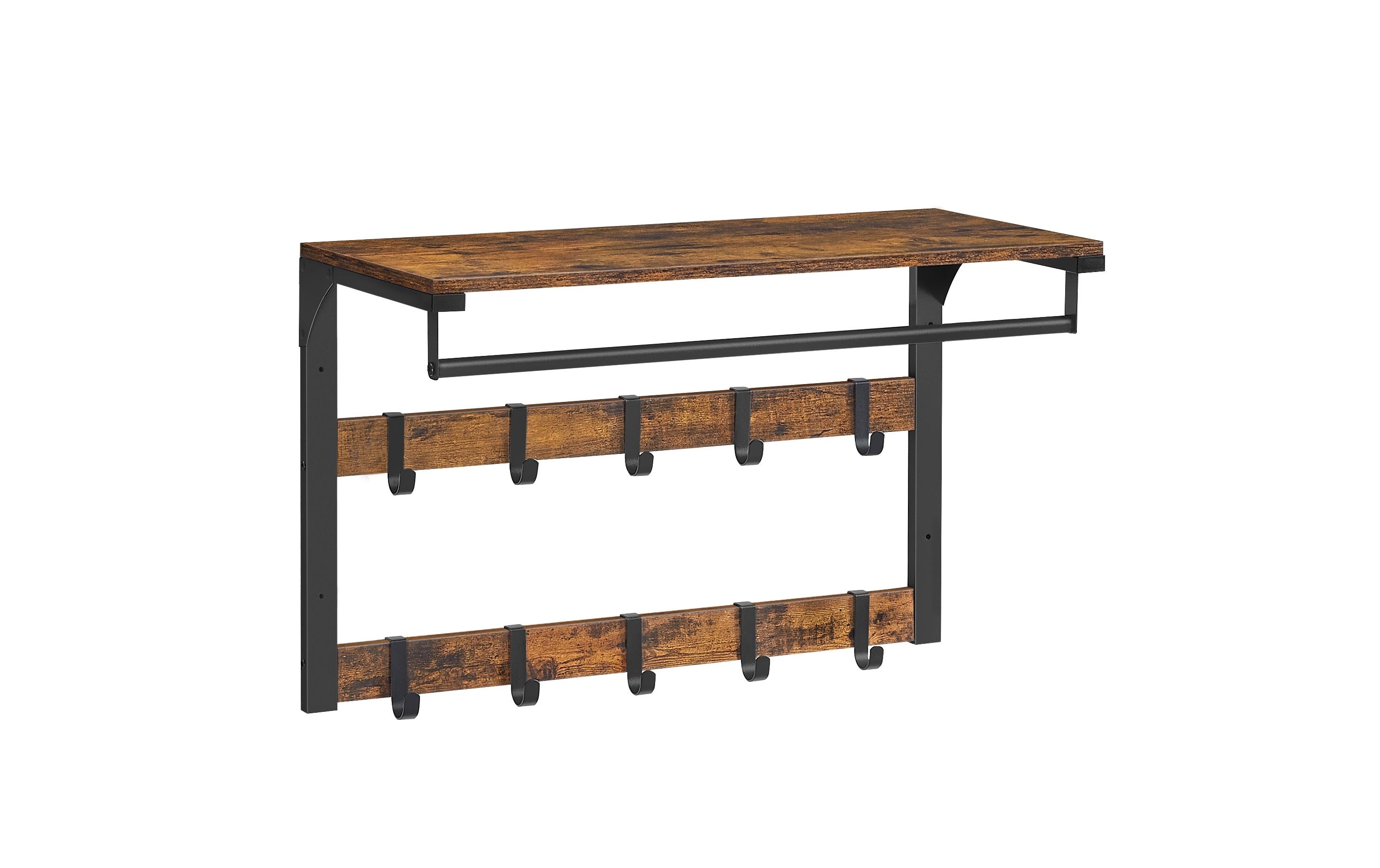 VASAGLE Wandgarderobe mit Ablage 65 x 42 cm, Braun/Schwarz VASAGLE Wandgarderobe mit Ablage 65 x 42 cm, Braun/Schwarz