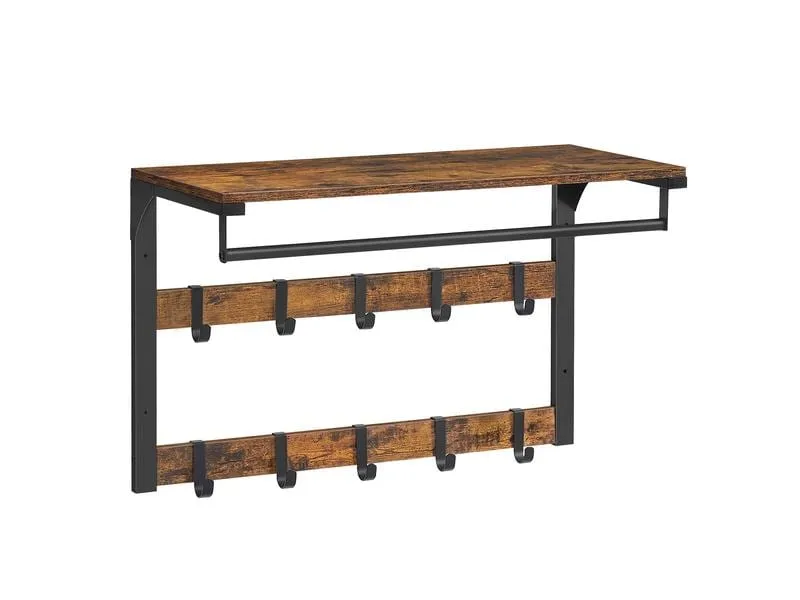 VASAGLE Wandgarderobe mit Ablage 65 x 42 cm, Braun/Schwarz VASAGLE Wandgarderobe mit Ablage 65 x 42 cm, Braun/Schwarz
