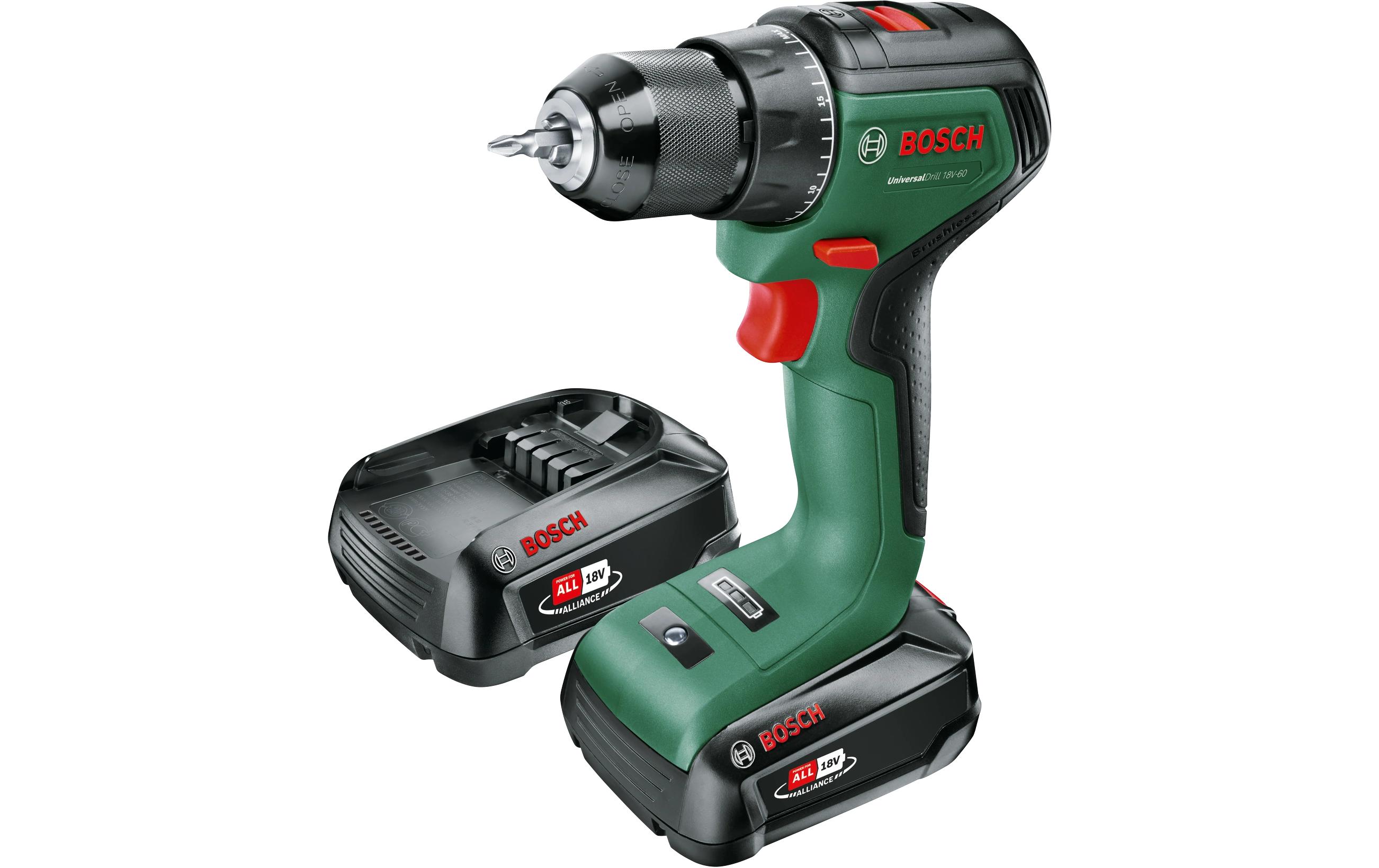 Bosch Akku-Bohrschrauber UniversalDrill 18 V-60 2 x 2,0-Ah-Akku Bosch Akku-Bohrschrauber UniversalDrill 18 V-60 2 x 2,0-Ah-Akku