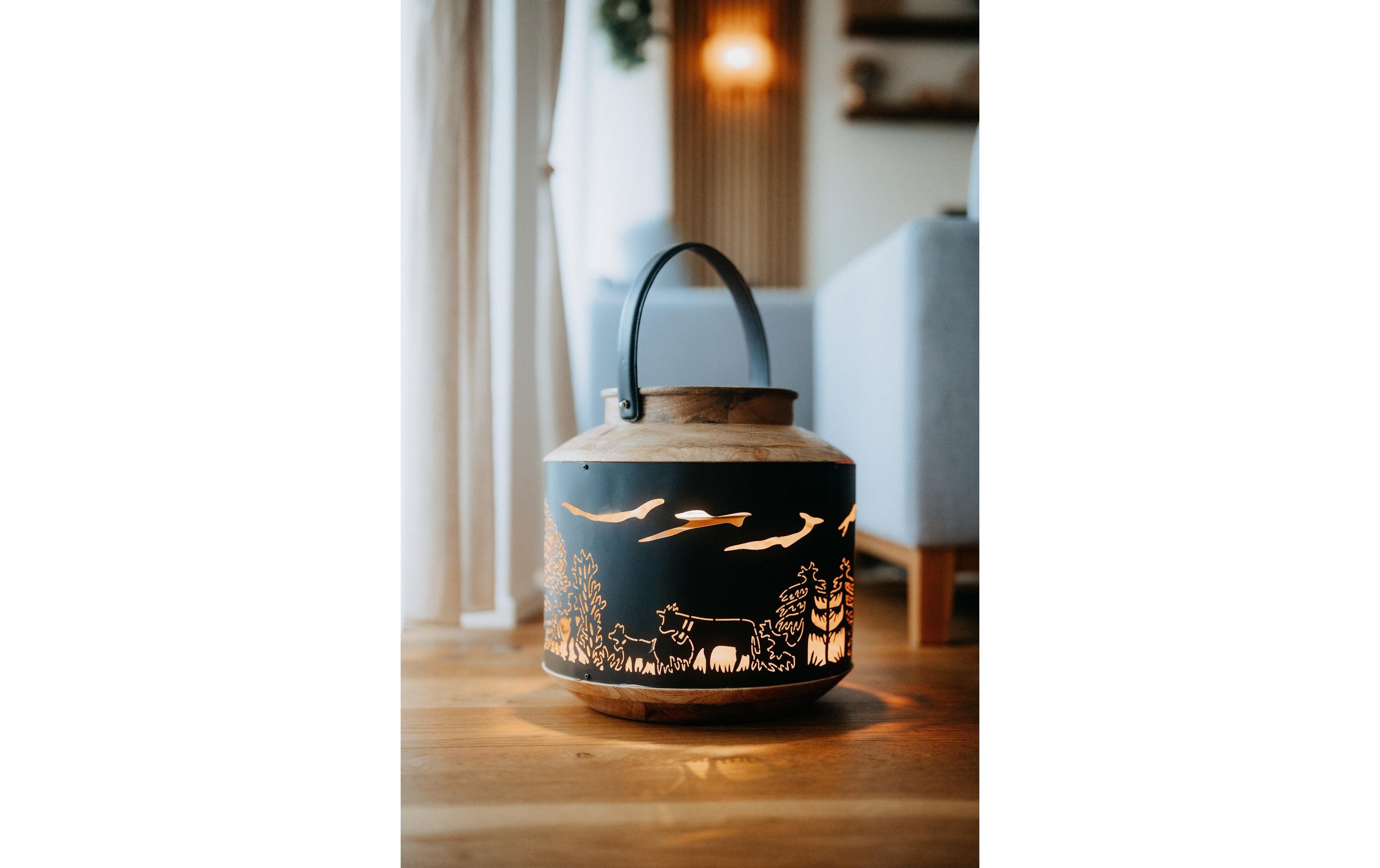 Kadastar Laterne Bergchilbi 37 cm, Braun/Schwarz