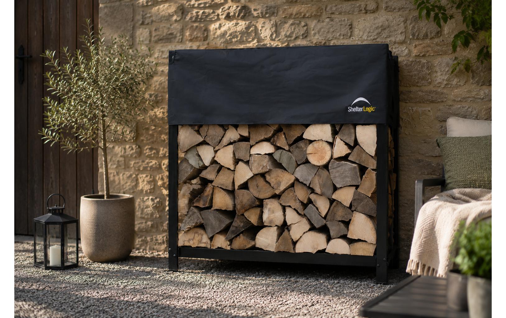 SHELTERLOGIC Kaminholzregal Stahl Schwarz mit Abdeckung 120 cm