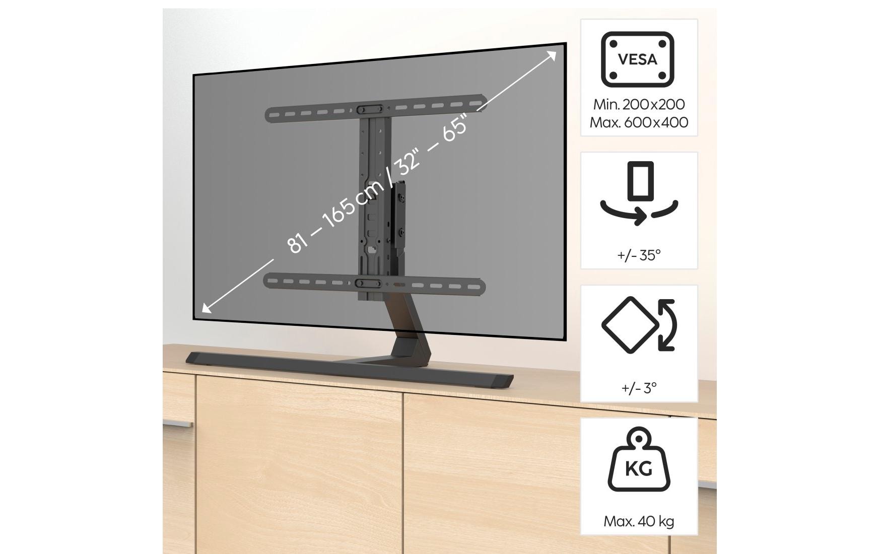 Hama Technics AG TV-Standfuss für 32-65 Zoll Schwarz