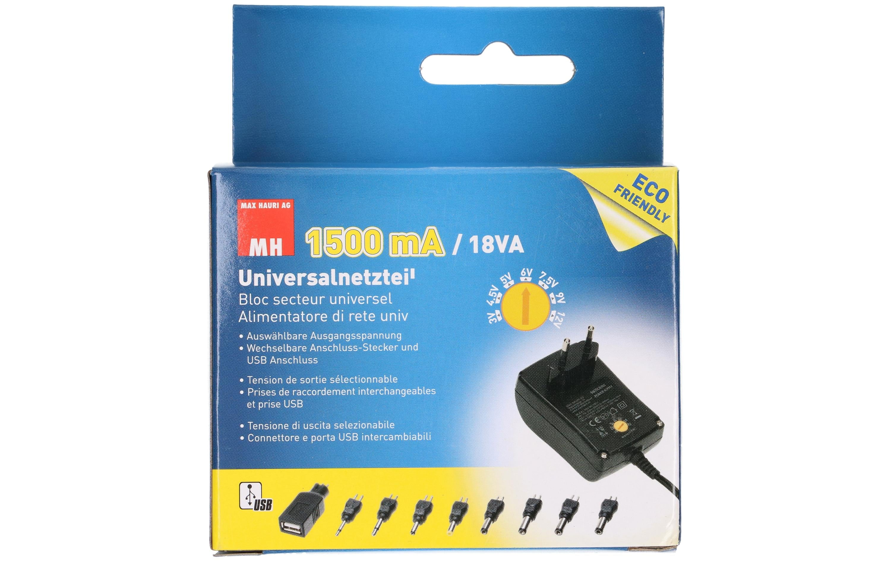 Max Hauri Steckernetzteil Universal 18 W, 3 - 12 V, 1500 mA