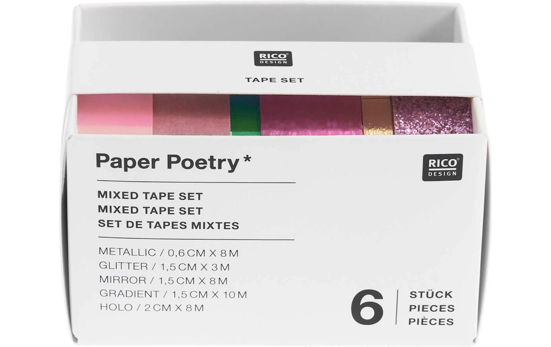 Rico Design Washi Tape 6 Stück, Grün/Rosa, 3/8/10 m