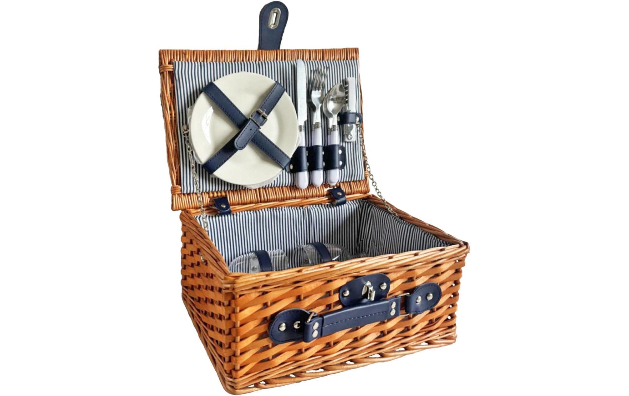 Dameco Picknickkorb für 2 Personen 11-teilig, Braun/Blau