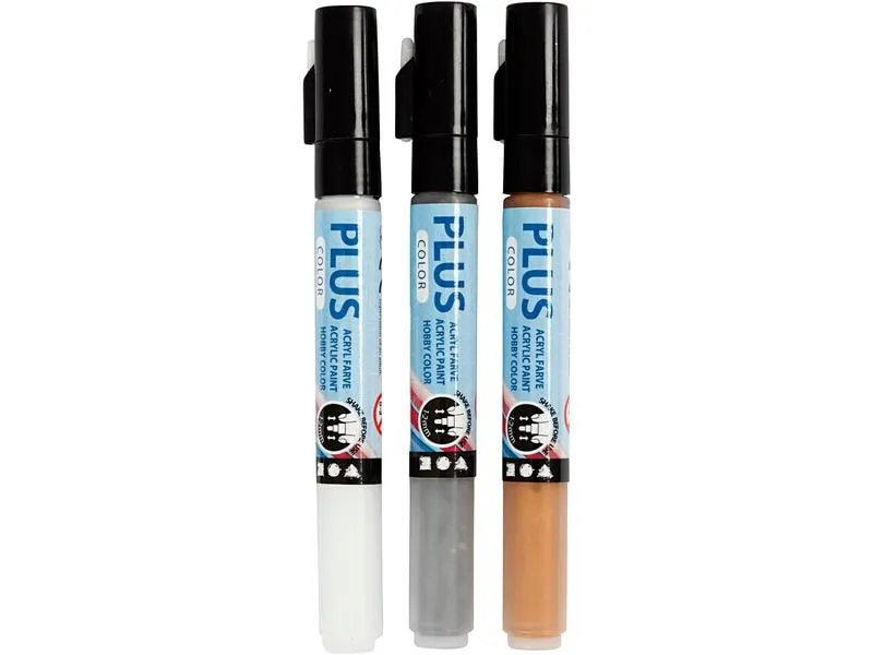 Creativ Company Acrylmarker Plus Color 1-2 mm 3er Set, Weiss/Silber/Gold Creativ Company Acrylmarker Plus Color 1-2 mm 3er Set, Weiss/Silber/Gold