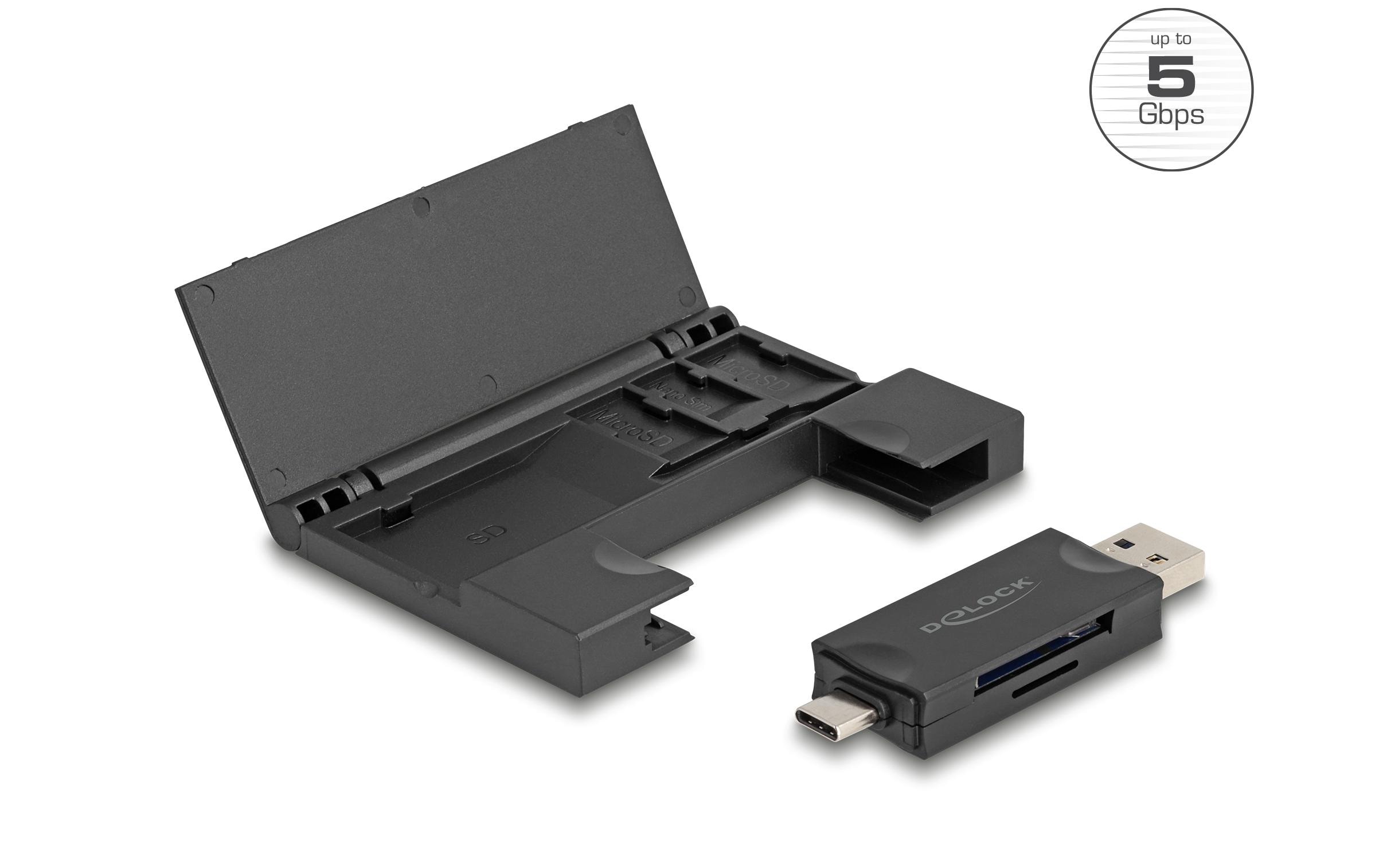 Delock Card Reader Extern USB-C / A 5 Gbps für SD und Micro SD Delock Card Reader Extern USB-C / A 5 Gbps für SD und Micro SD
