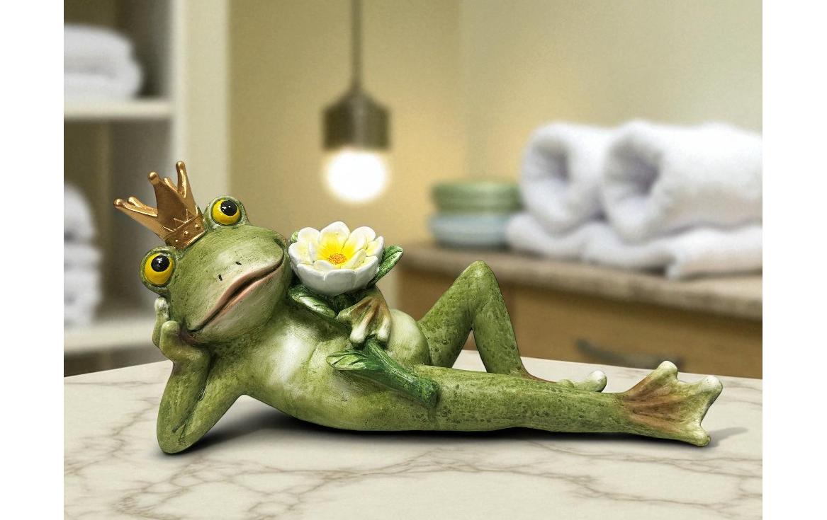Dameco Dekofigur Froschkönig liegend mit Rose 11 x 32 x 16 cm