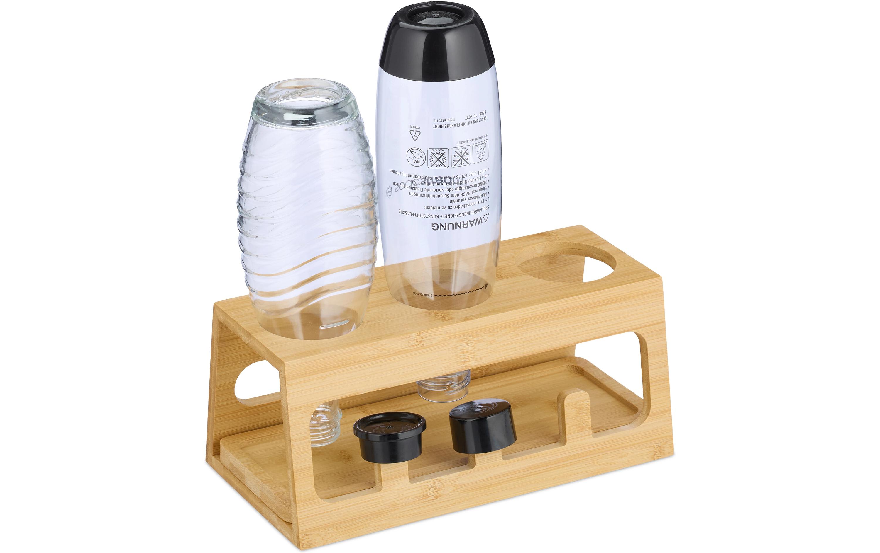 relaxdays Abtropfgestellt für 3 Flaschen, Hellbraun