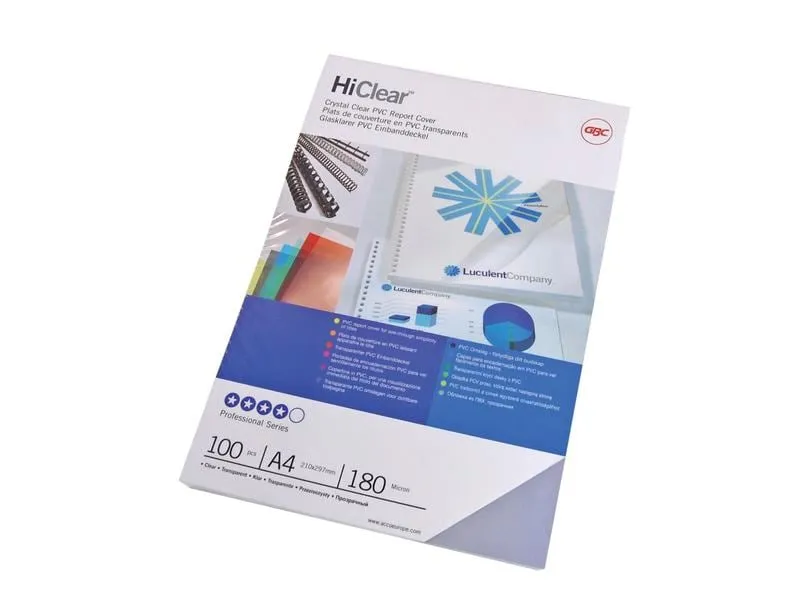 GBC Einbanddeckel HIClear A4, 180 µm, 100 Stk., Transparent GBC Einbanddeckel HIClear A4, 180 µm, 100 Stk., Transparent