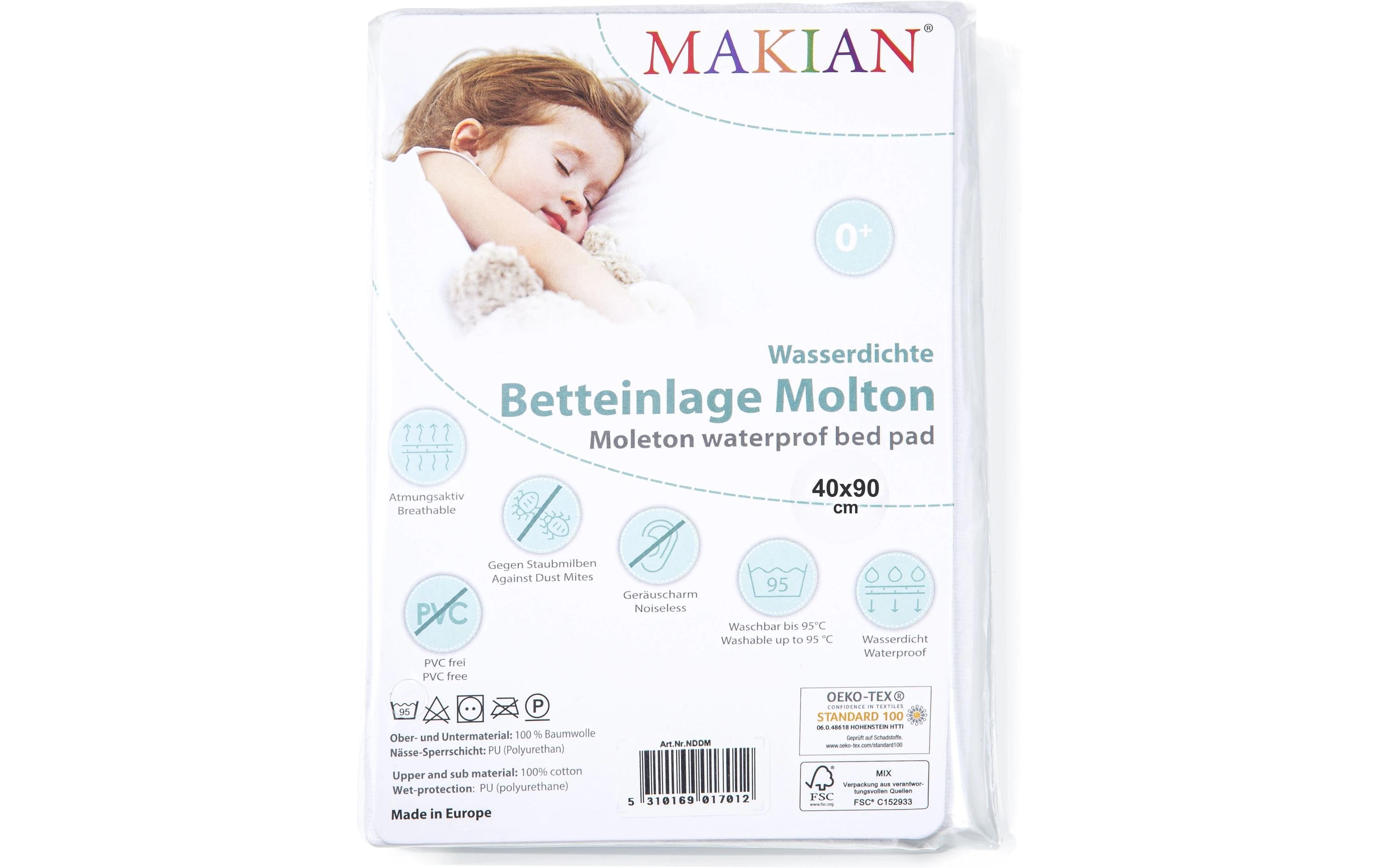 MAKIAN Matratzenschutz Molton, 1-er Pack 40 x 90 cm, Weiss MAKIAN Matratzenschutz Molton, 1-er Pack 40 x 90 cm, Weiss