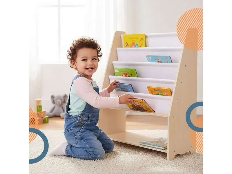 relaxdays Kinderregal Holz Polyester Weiss Hellbraun