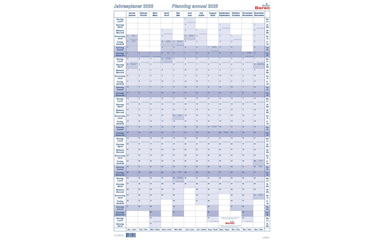 Berec Jahresplaner im Hochformat, laminiert 2026