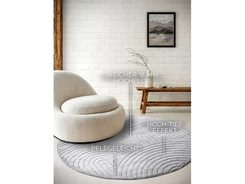 Elle Decoration Teppich Panglao Ø 160 cm, Light Grey