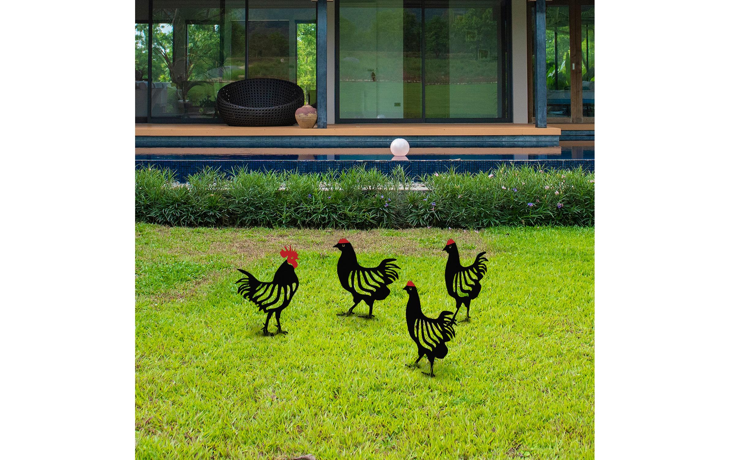 Wallxpert Gartenstecker Huhn 33 cm, 4er Set, Schwarz