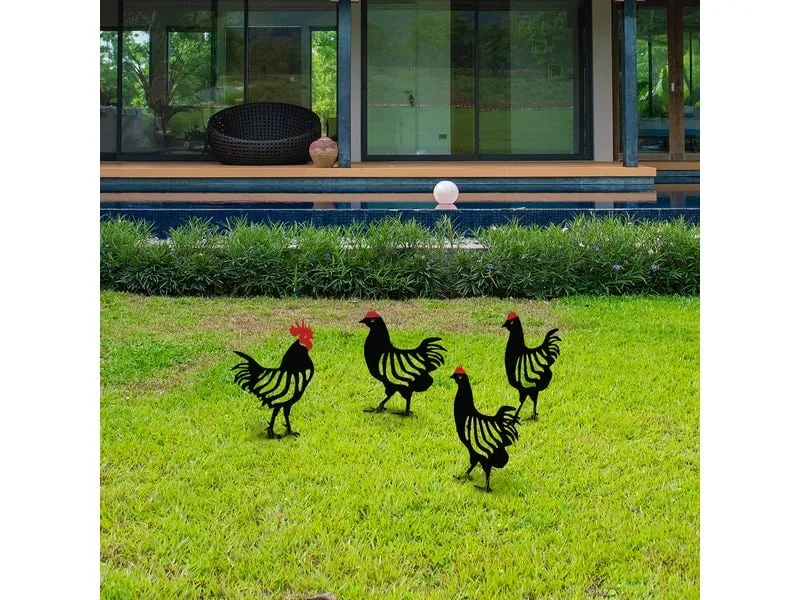 Wallxpert Gartenstecker Huhn 33 cm, 4er Set, Schwarz Wallxpert Gartenstecker Huhn 33 cm, 4er Set, Schwarz