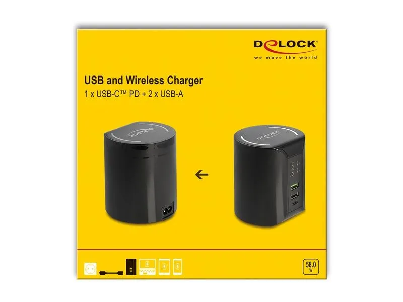 Delock Ladestation 1x USB Type-C, 2x USB Type-A mit Wireless Delock Ladestation 1x USB Type-C, 2x USB Type-A mit Wireless