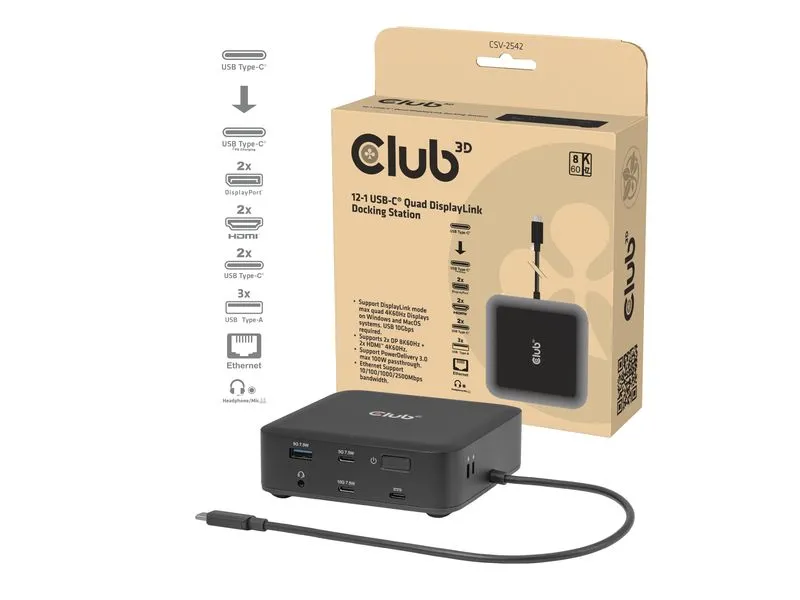 Club 3D Dockingstation CSV-2542 USB-C Schwarz Club 3D Dockingstation CSV-2542 USB-C Schwarz