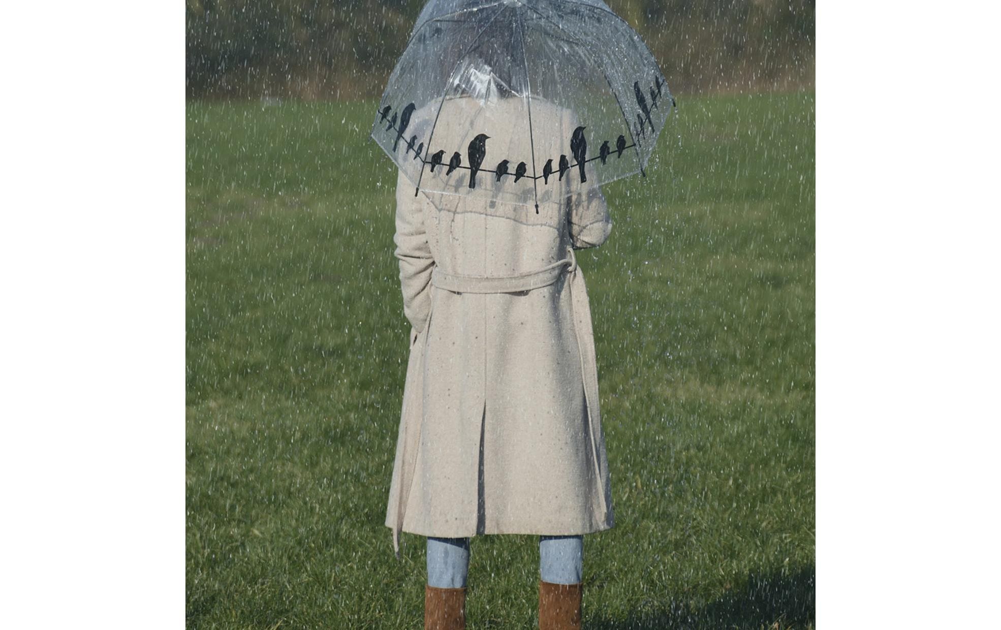 Esschert Design Schirm Vögel auf Draht Schwarz/Transparent