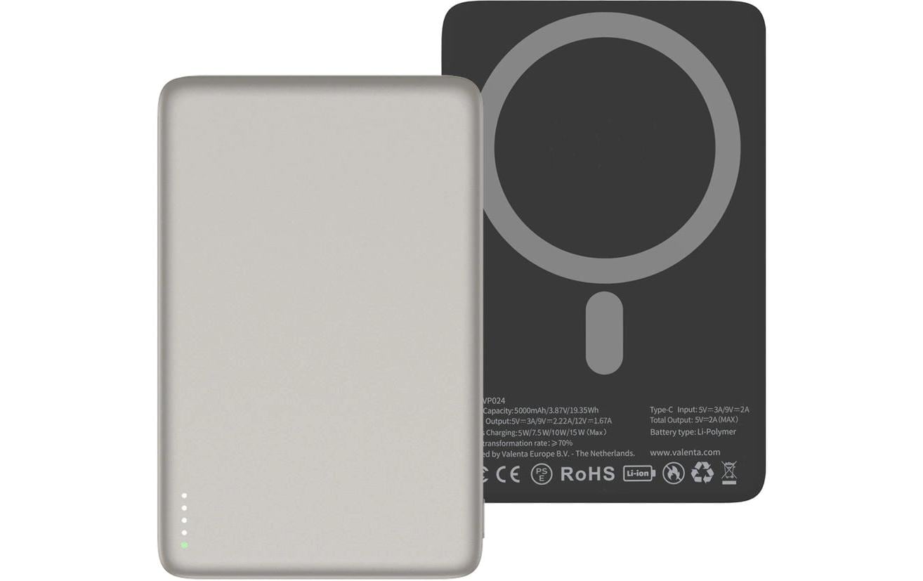 Valenta Powerbank MagSafe Ultra Slim, Natural 5000 mAh Valenta Powerbank MagSafe Ultra Slim, Natural 5000 mAh