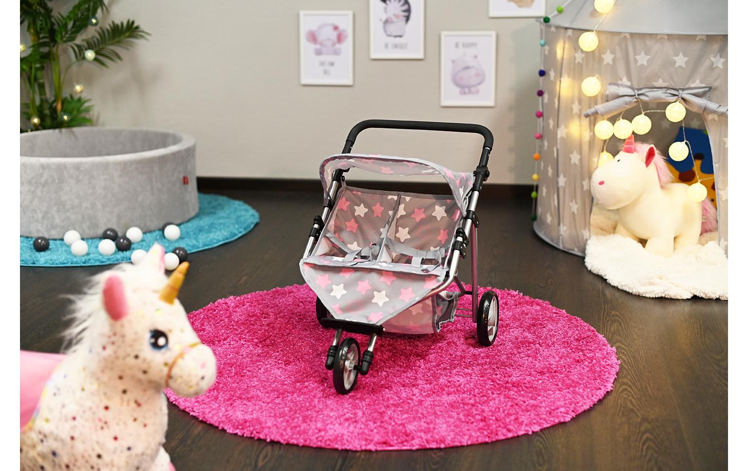 Knorrtoys Zwillingspuppenwagen Star Grey Pink