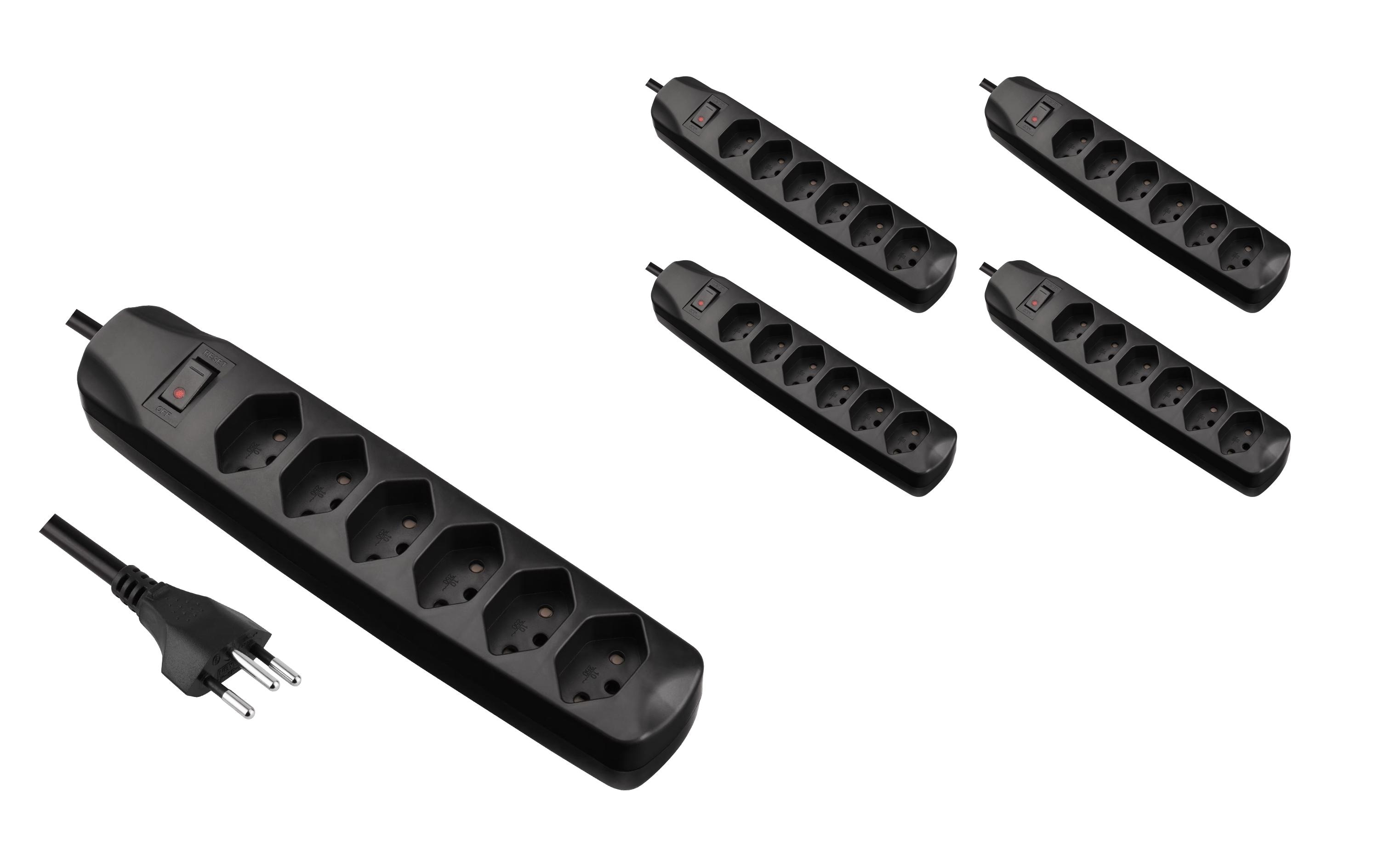 FURBER.power Steckdosenleiste 6x T13 mit Schalter, 5 Stück