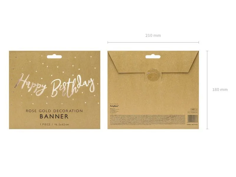 Partydeco Girlande Happy Birthday Rosegold, 16.5 x 62 cm