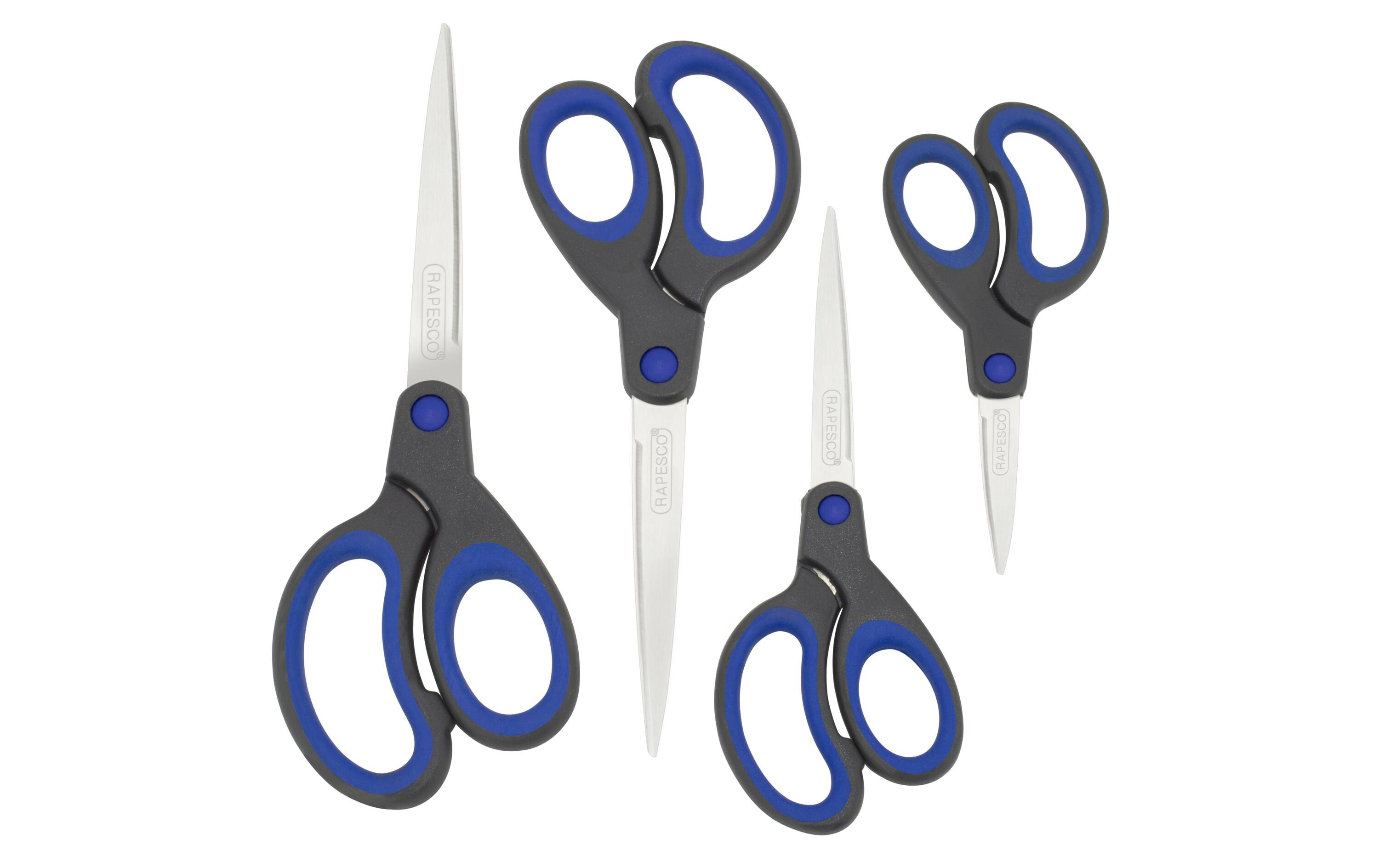 Rapesco Schere Soft Grip Schwarz/Blau, 4 Stück, Edelstahl, Universal