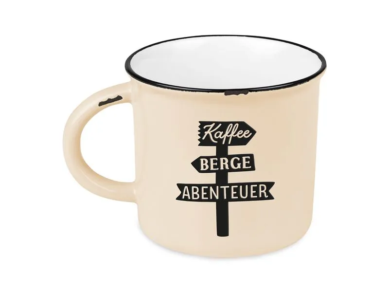 Grafik Werkstatt Vintage Becher Bergglück, Kaffee, Berge, Abenteuer Grafik Werkstatt Vintage Becher Bergglück, Kaffee, Berge, Abenteuer