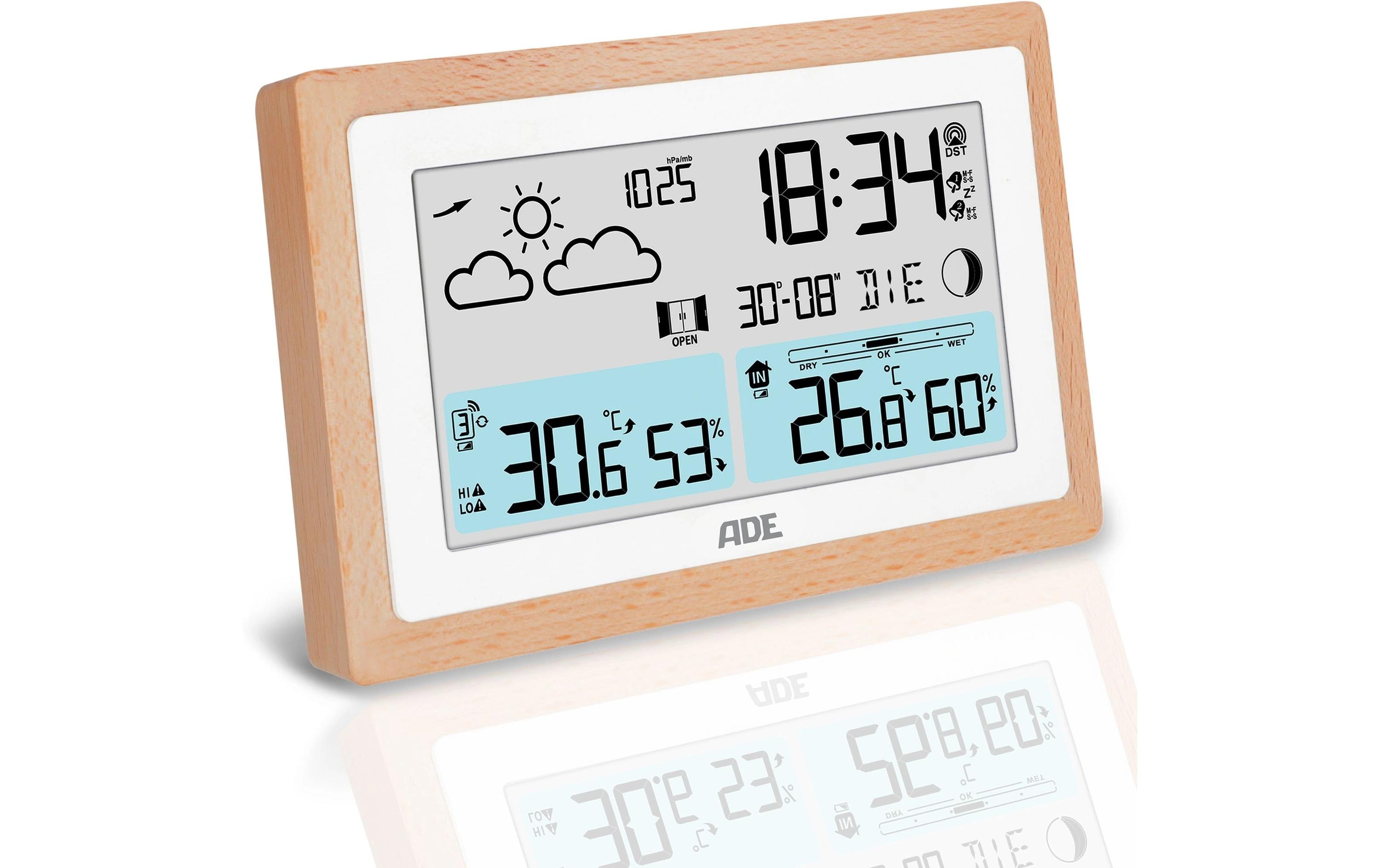 ADE Wetterstation mit Funk-Aussensensor Holz-Weiss ADE Wetterstation mit Funk-Aussensensor Holz-Weiss