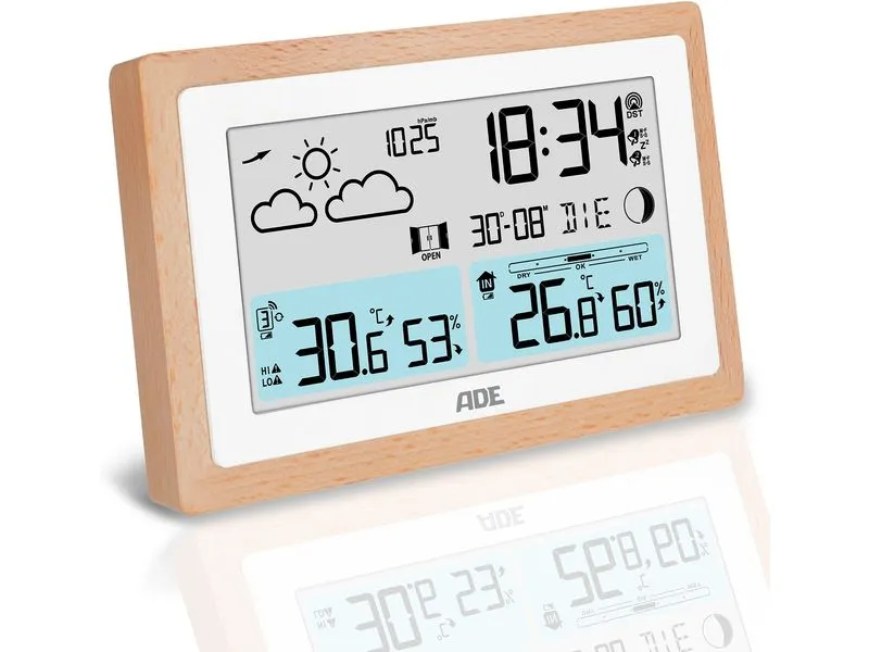 ADE Wetterstation mit Funk-Aussensensor Holz-Weiss ADE Wetterstation mit Funk-Aussensensor Holz-Weiss
