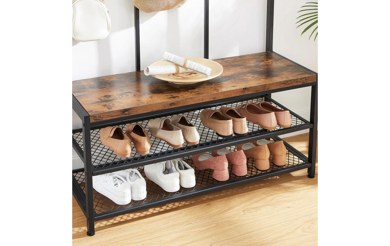 VASAGLE Wandgarderobe 100 cm x 184 cm, Braun/Schwarz