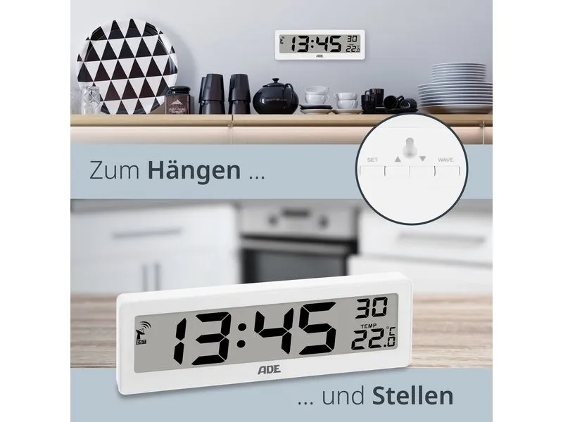 ADE Funkuhr DCF mit XXL-Ziffern digital Weiss ADE Funkuhr DCF mit XXL-Ziffern digital Weiss