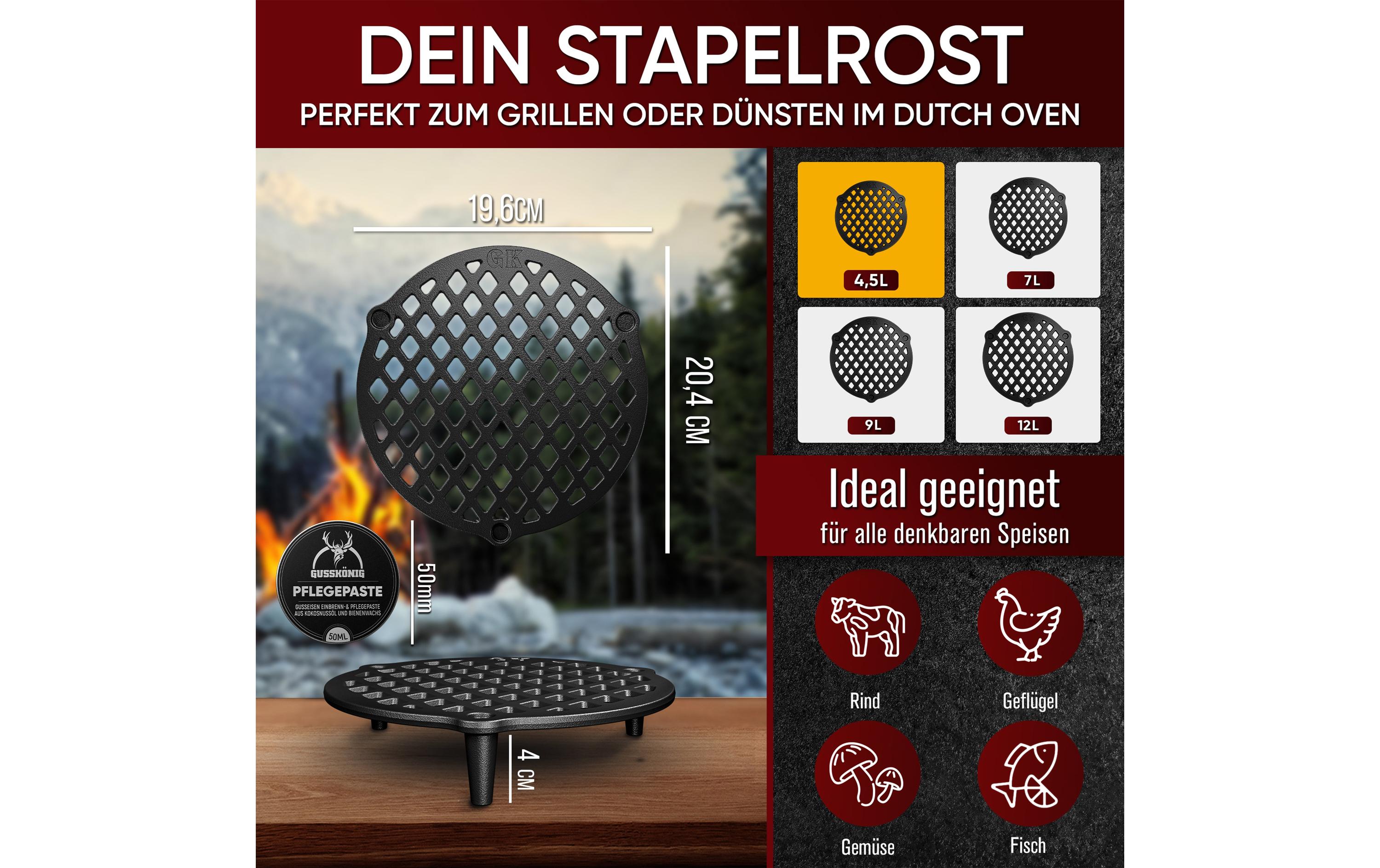 Gusskoenig Gusseisen Stapelrost für Dutch Oven 4.5 l
