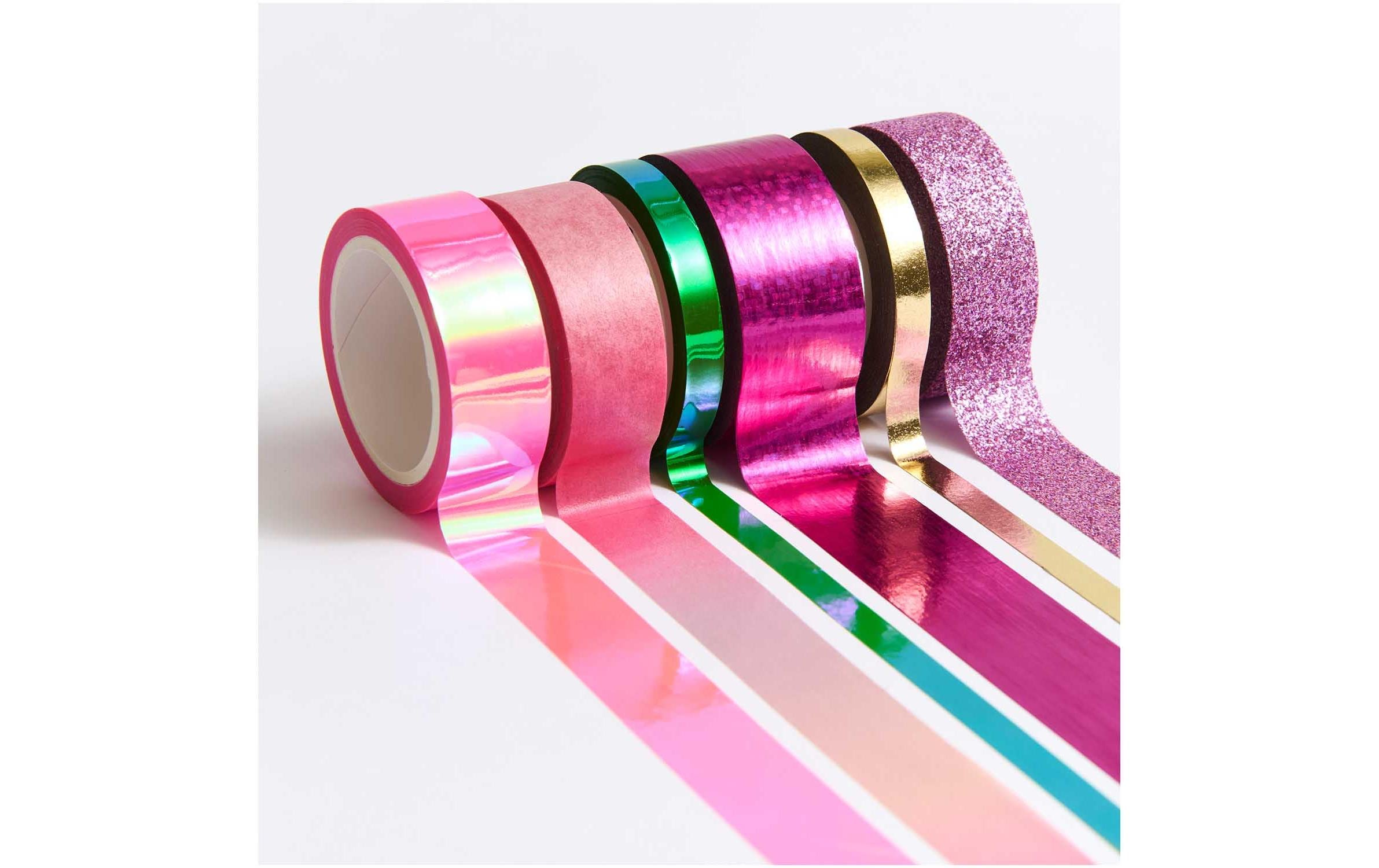 Rico Design Washi Tape 6 Stück, Grün/Rosa, 3/8/10 m
