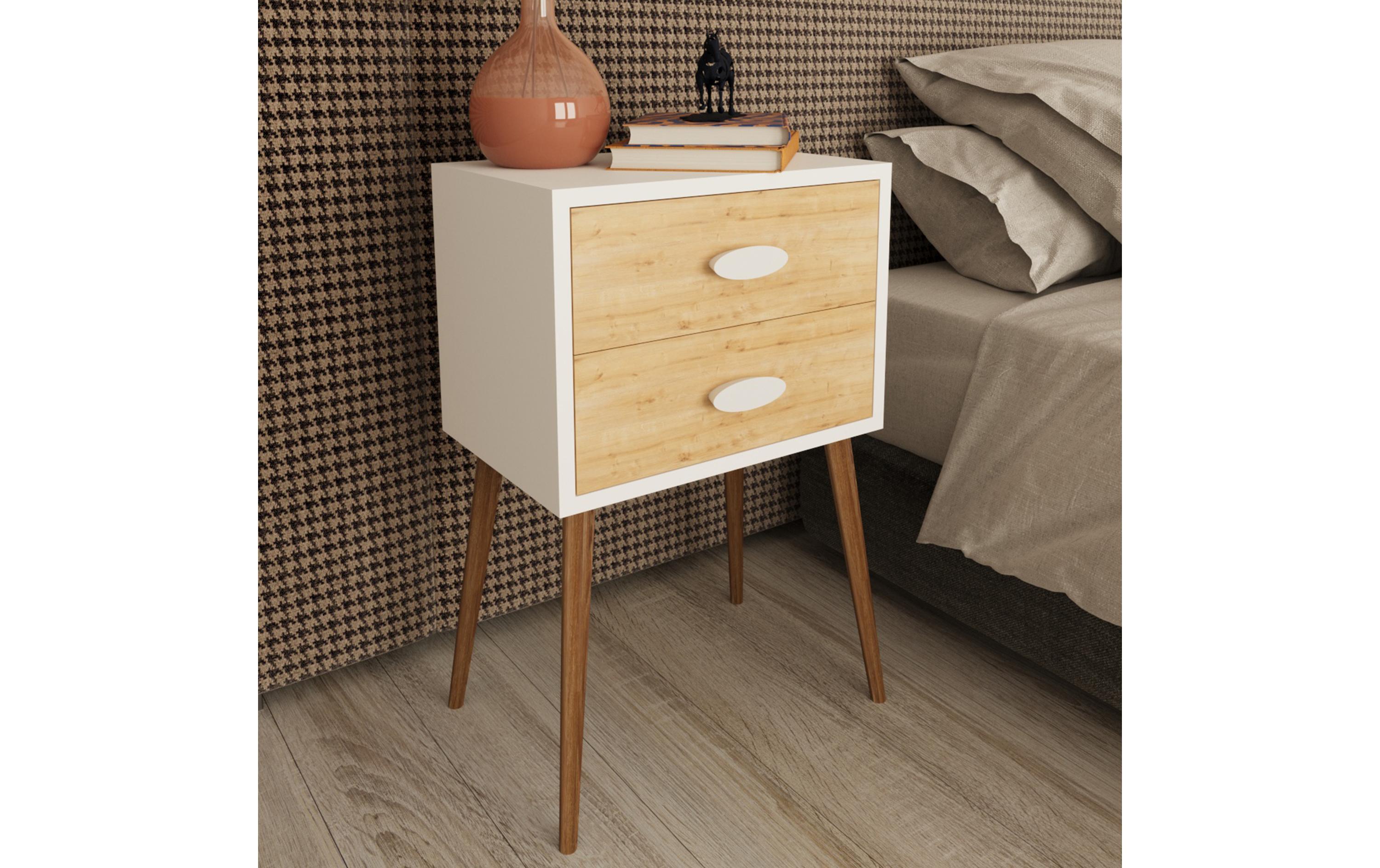 VCM Nachttisch Singol XXL 45 x 70 cm, Weiss/Honig-Eiche