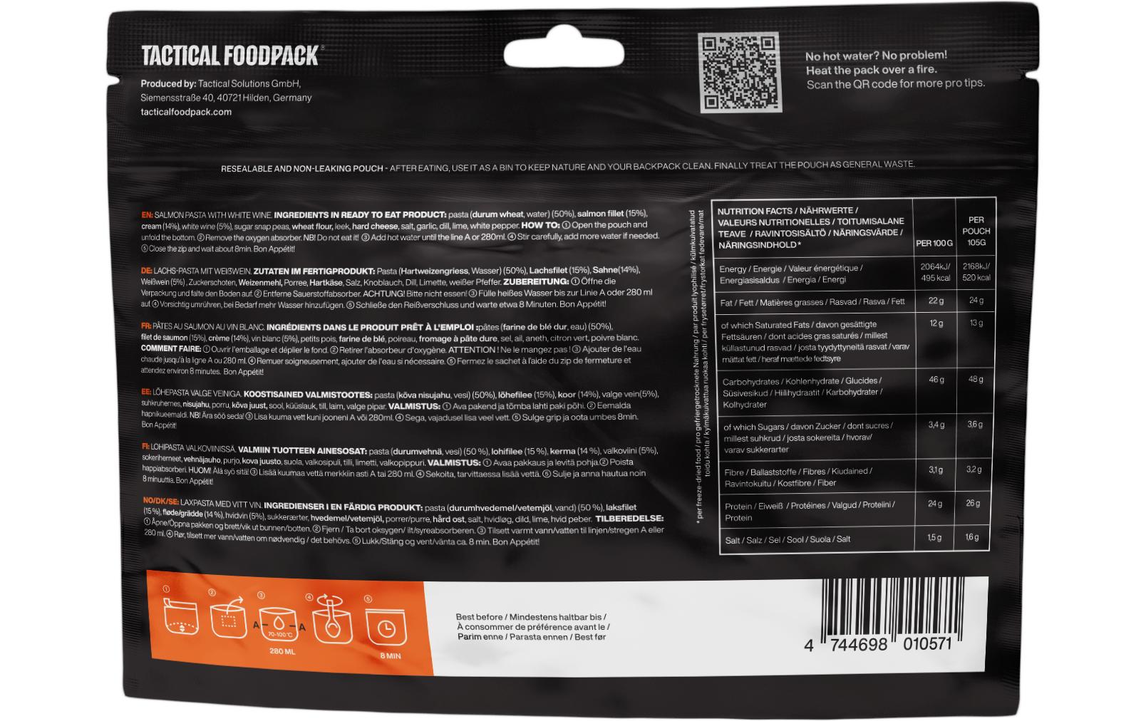 Tactical Foodpack Hauptgericht Lachsnudeln mit Weisswein Tactical Foodpack Hauptgericht Lachsnudeln mit Weisswein