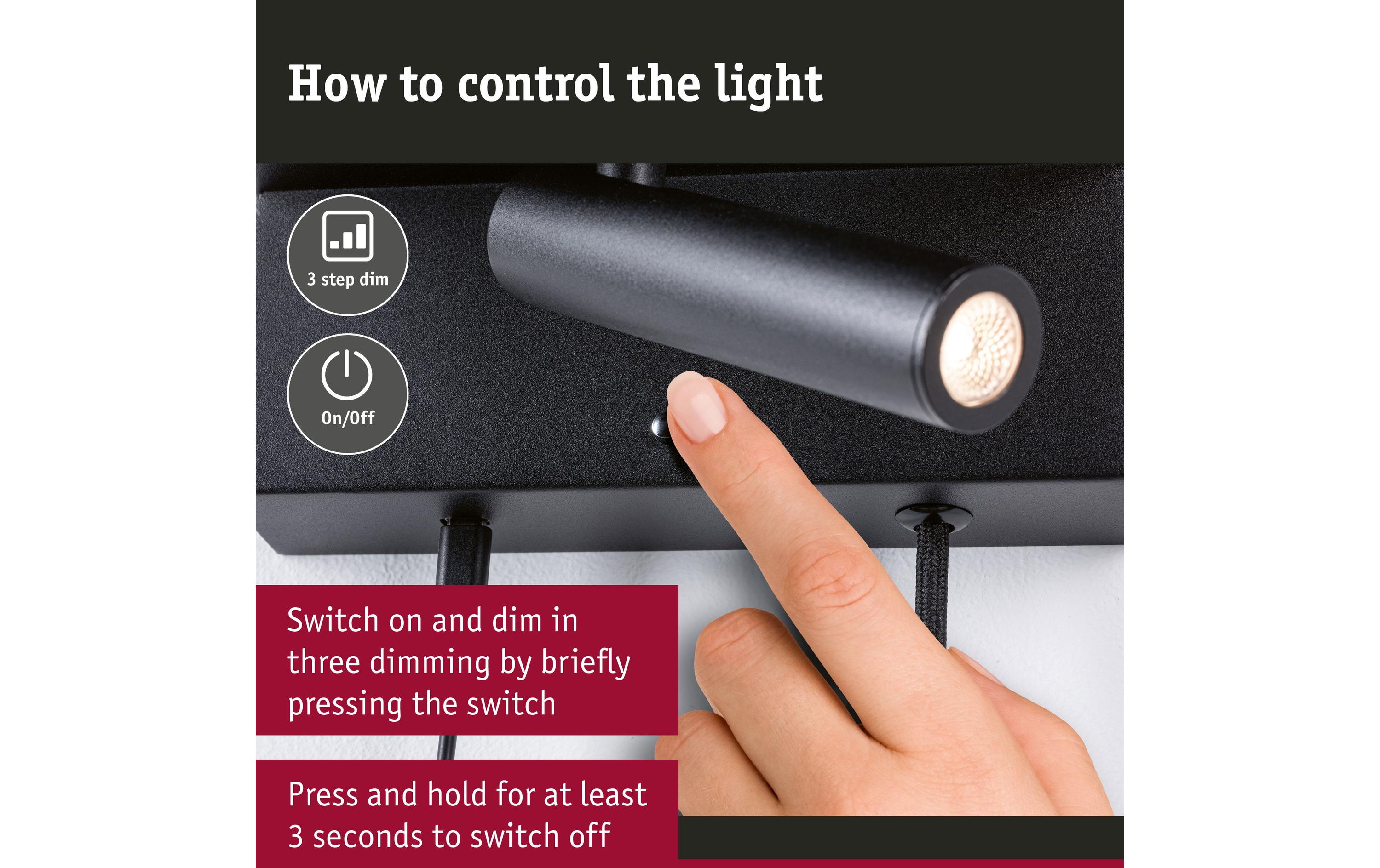 Paulmann Wandleuchte 3-Step-Dim Jerik USB C Schwarz