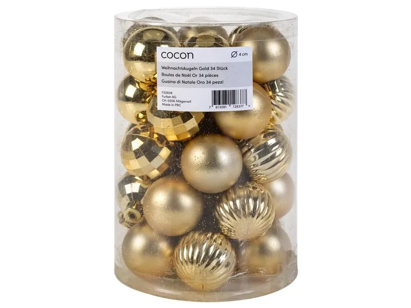COCON Weihnachtskugel 34 Stück, Gold