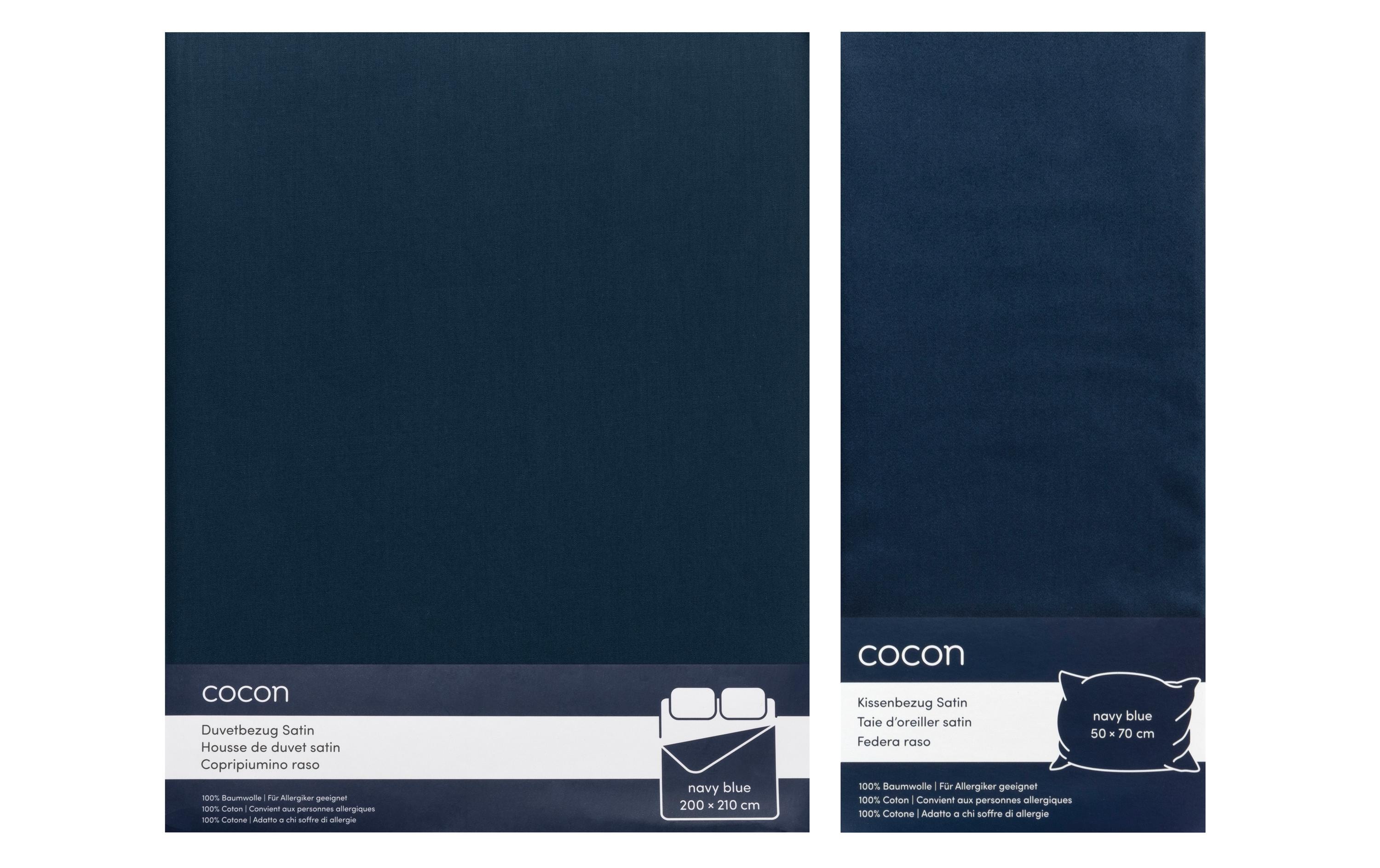 COCON Bettwäsche Satin 200 x 210 / 50 x 70, Marineblau