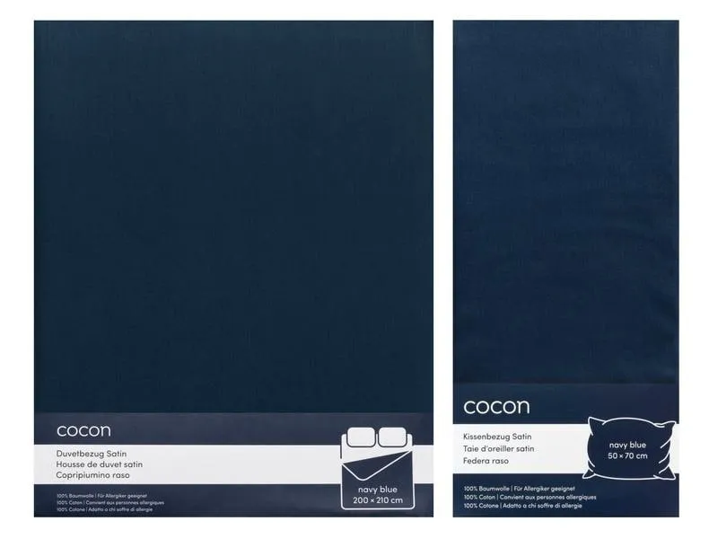COCON Bettwäsche Satin 200 x 210 / 50 x 70, Marineblau