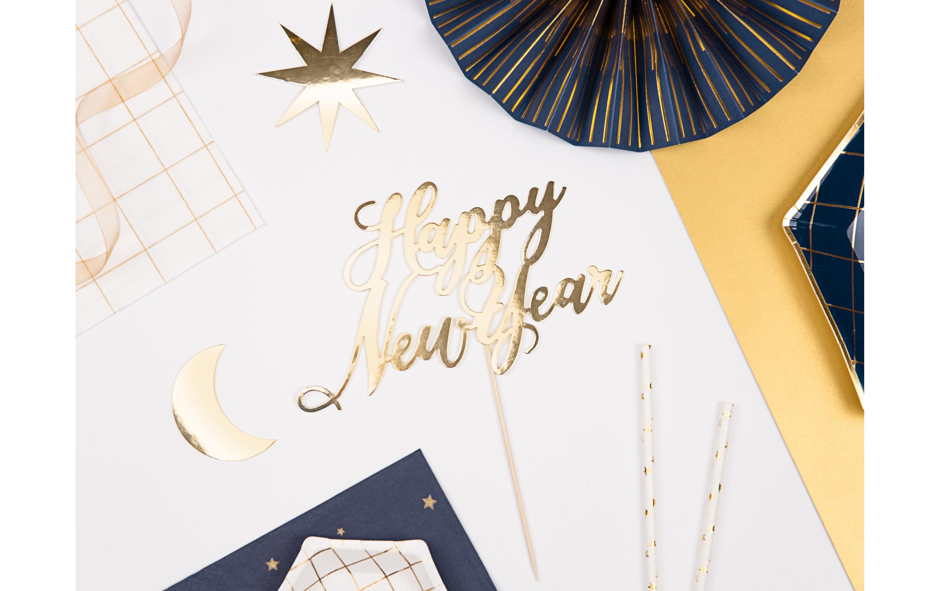 Partydeco Kuchen-Topper Happy New Year 1 Stück, Gold