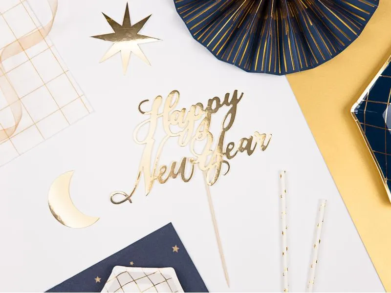 Partydeco Kuchen-Topper Happy New Year 1 Stück, Gold Partydeco Kuchen-Topper Happy New Year 1 Stück, Gold