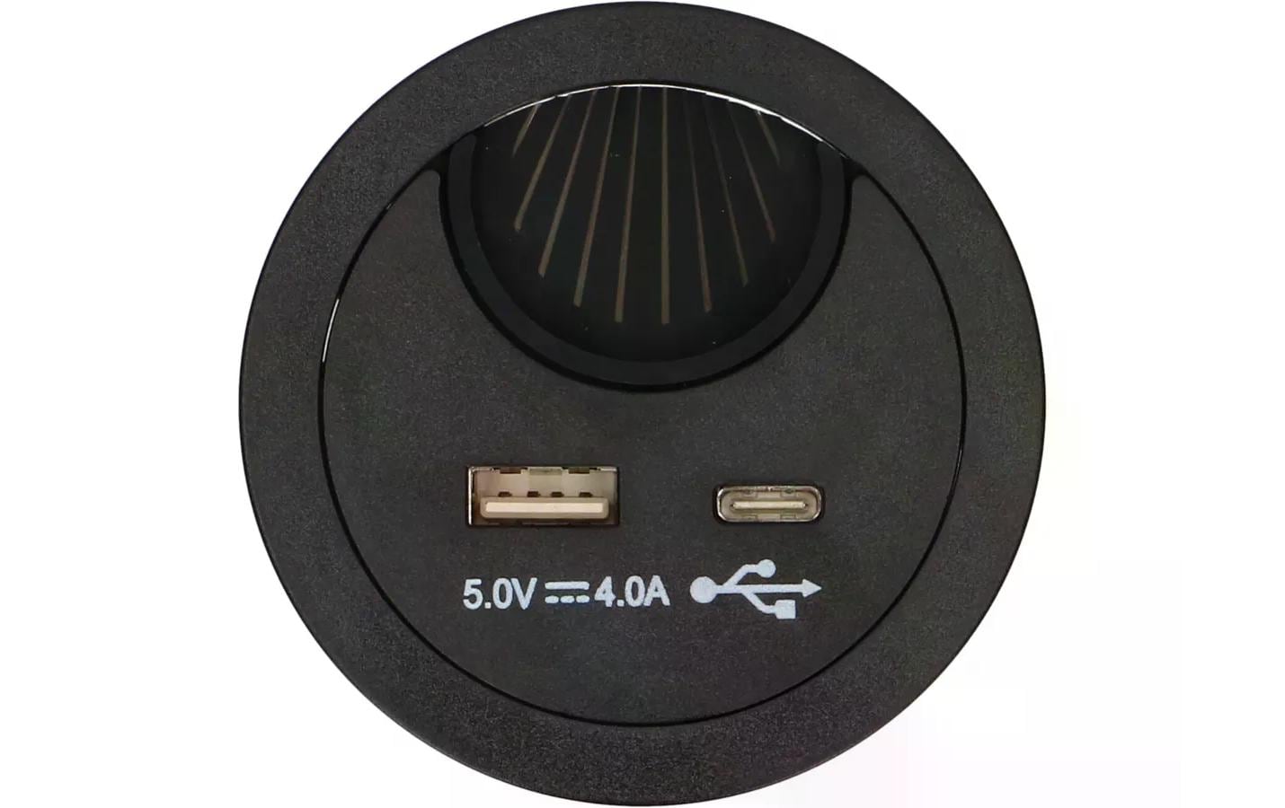 Max Hauri USB-Ladesteckdose USB A+C mit Kabeldurchführung, Schwarz