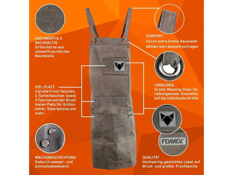 Fennek Grill Grillschürze Baumwolle, gewachst, Grau Fennek Grill Grillschürze Baumwolle, gewachst, Grau